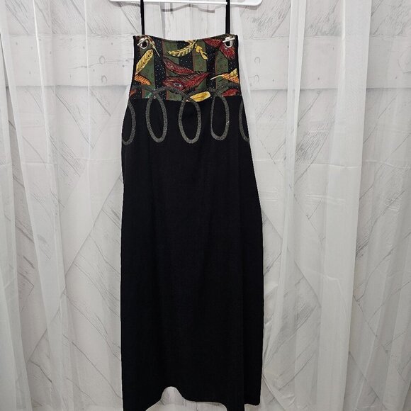 Vintage Koos of Course Black Artsy Bib Overall Sleeveless Midi Dress Size 1X - Picture 9 of 12